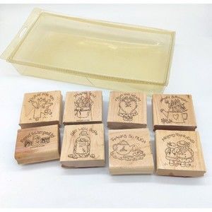Vintage Stampin! Up 1996 Wood Mounted Rubber Stamps 8pc Set In Case Hand Stamped